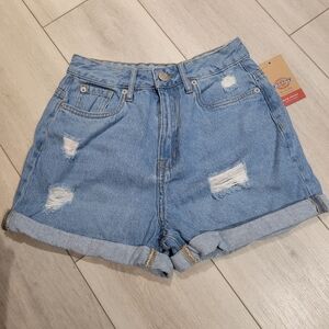 Dickies Girl's Distressed Rolled Cuff Mom Fit Denim Shorts Size 5 Blue NEW